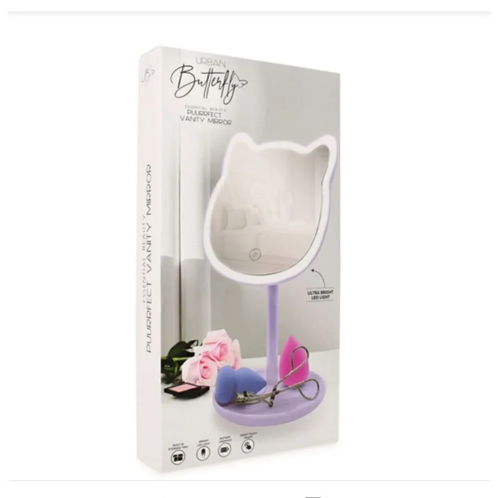 New! Lavender Purple Kitty Cat - Shaped LED Vanity Mirror!  Adorable!